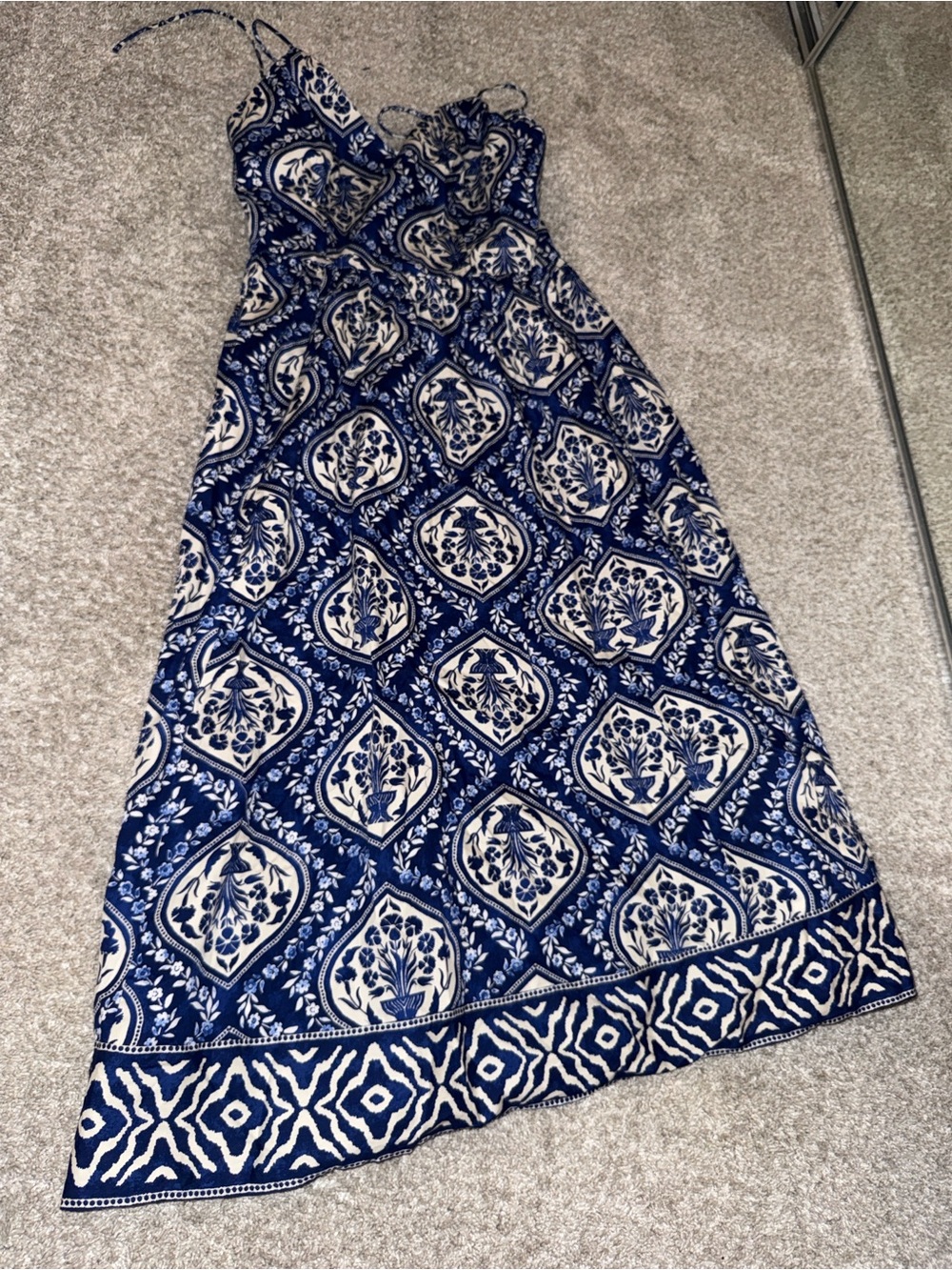 Navy and White Printed Maxi Skirt - Sleeveless Summer Style